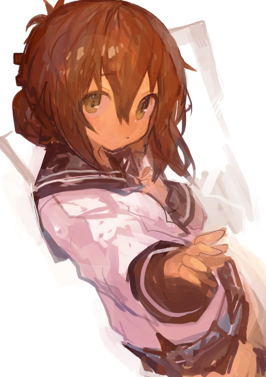 inazuma (kancolle) 1girl solo brown hair folded ponytail school uniform serafuku sailor collar  illustration images