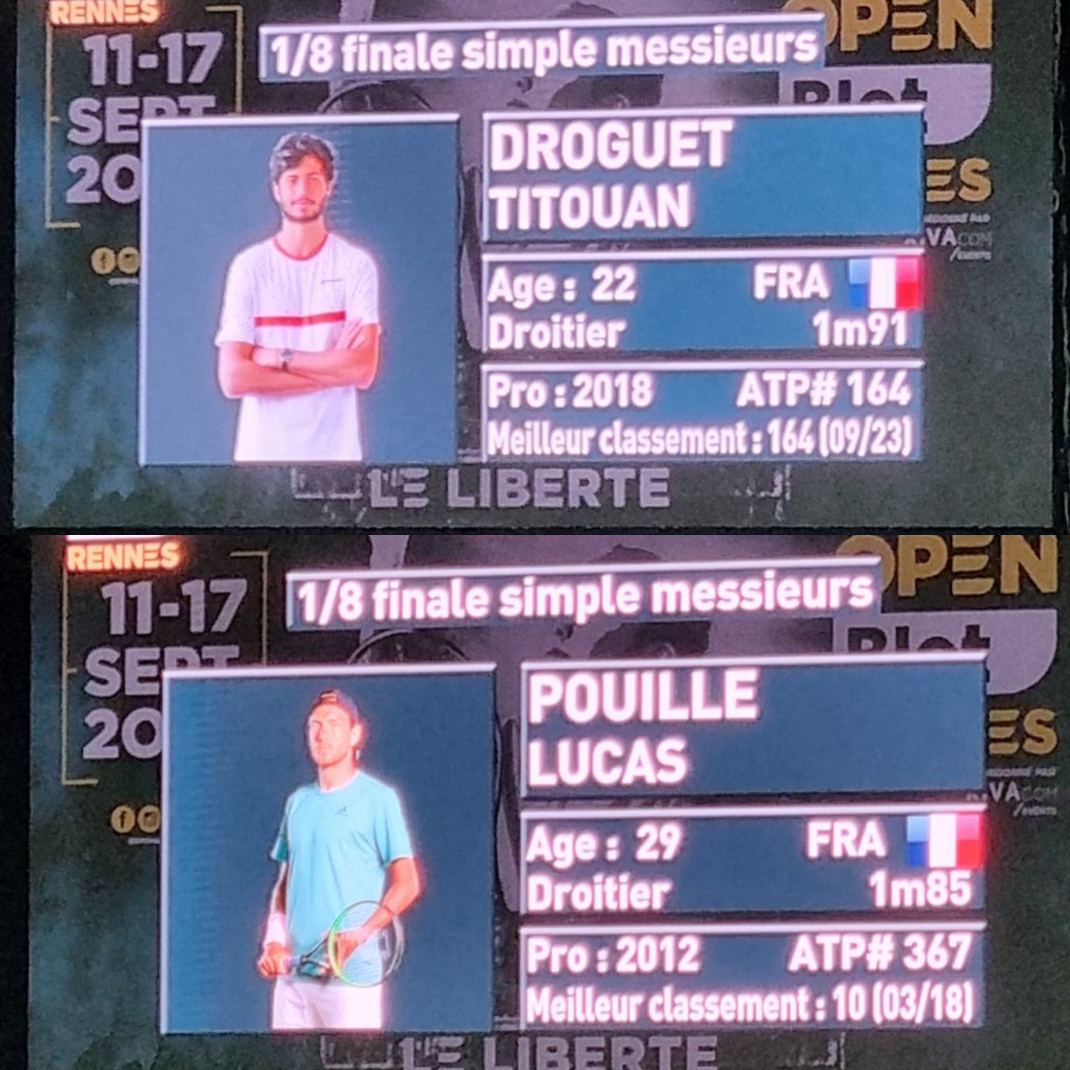 cupulata's tweet photo. [#OpenBlotRennes] Titouan Droguet 🇫🇷 rencontre Lucas Pouille🇫🇷    
@ATPChallenger @FFTennis @OpenBlotRennes https://t.co/CXfSKqannQ