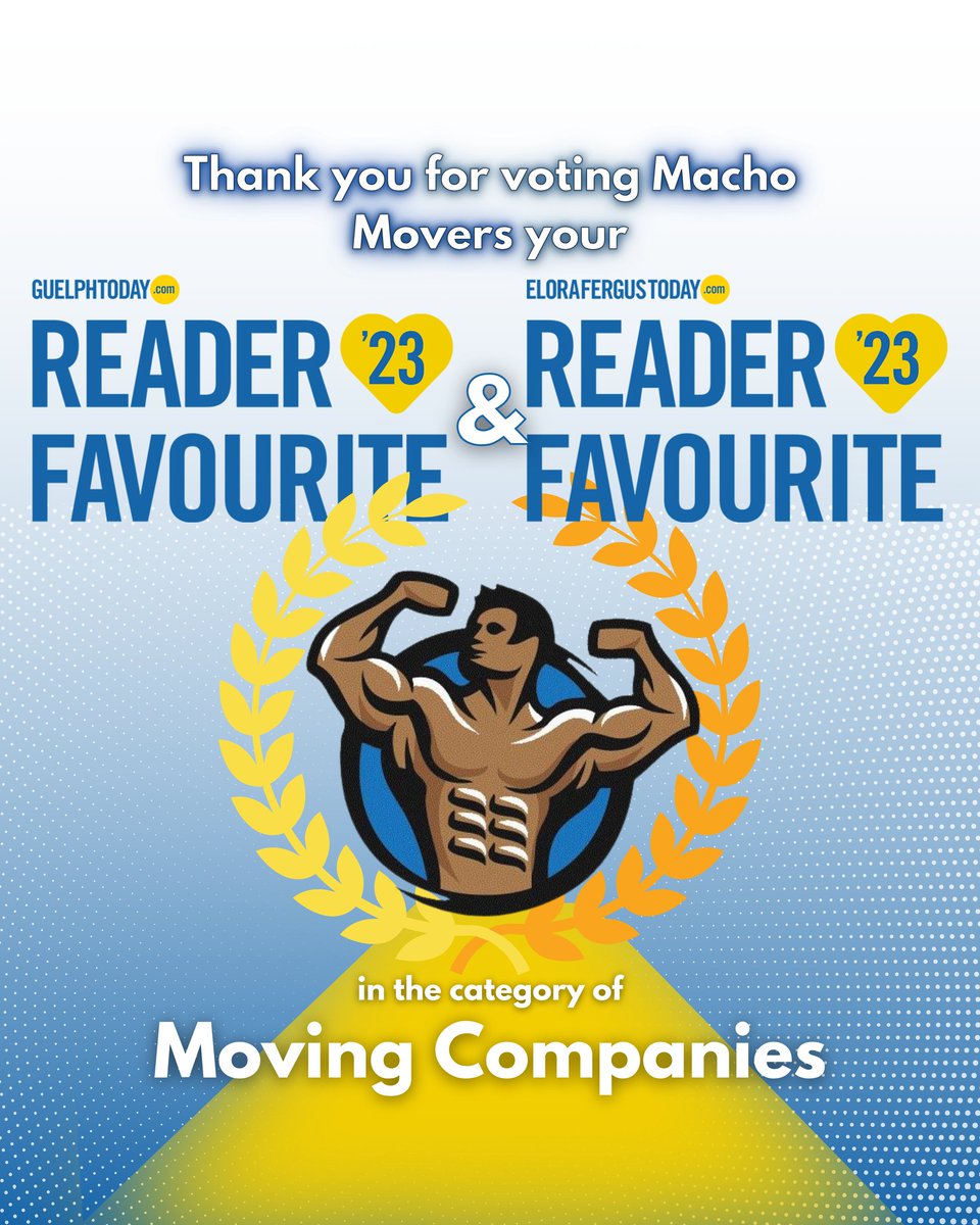 Thank YOU for voting us your <a href="/guelphtoday/">GuelphToday</a> @elorafergustoday 2023 Reader Favourite Moving Company for both Guelph AND Elora/Fergus! 🏆🏡 🚛💨

Experience the difference Macho Movers makes. 💪🏼💙

#MachoMovers
#Guelph
#GuelphSmallBusiness
#MovingCompany
#OntarioMovers
#GuelphLocal