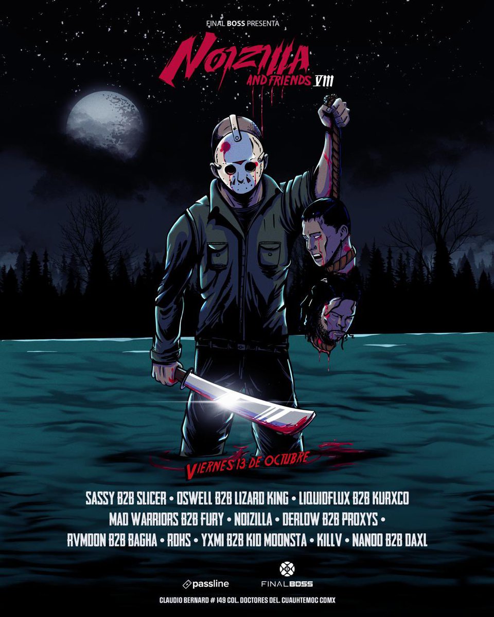 Puro slasher en esta fiesta. Heavy artillery del bass Nacional y que mejor en esta fiesta de Halloween auspiciada por sus servidores.
Final boss presents: Noizilla and Friends VIII.

🦈🐉🔥
Tickets a la venta 👇🏻
bit.ly/3sXxk20 

Los queremos ver asustados. 
😳😟👻👹
