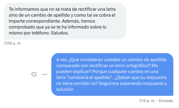 SkylineNights's tweet photo. @vueling @vueling dice que "podemos corregir errores ortográficos" pero que "nuestro error ortográfico" "cambiaa el apellido". ¿Me pueden explicar como un error ortográfico que cambie la forma en la que se ha escrito por error a su vez no modifique el apellido? Es de risa, ni me lo creo. https://t.co/Z5kvERo3Du