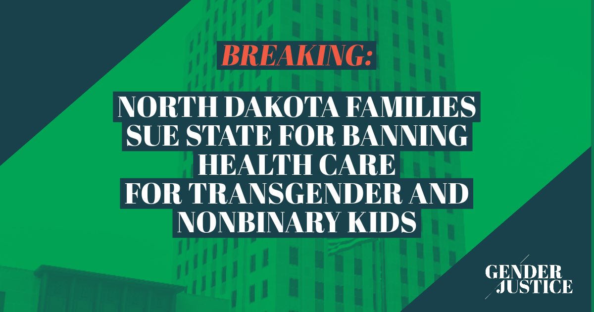 GenderJustice's tweet photo. 🚨BREAKING: Today, along with our co-counsel, we filed a lawsuit on behalf of three North Dakota families and a medical provider seeking to end ND’s criminalization of essential health care for transgender and nonbinary young people. https://t.co/hCqc2MtcvJ #ProtectTransKids https://t.co/NuA2Sy5lSO