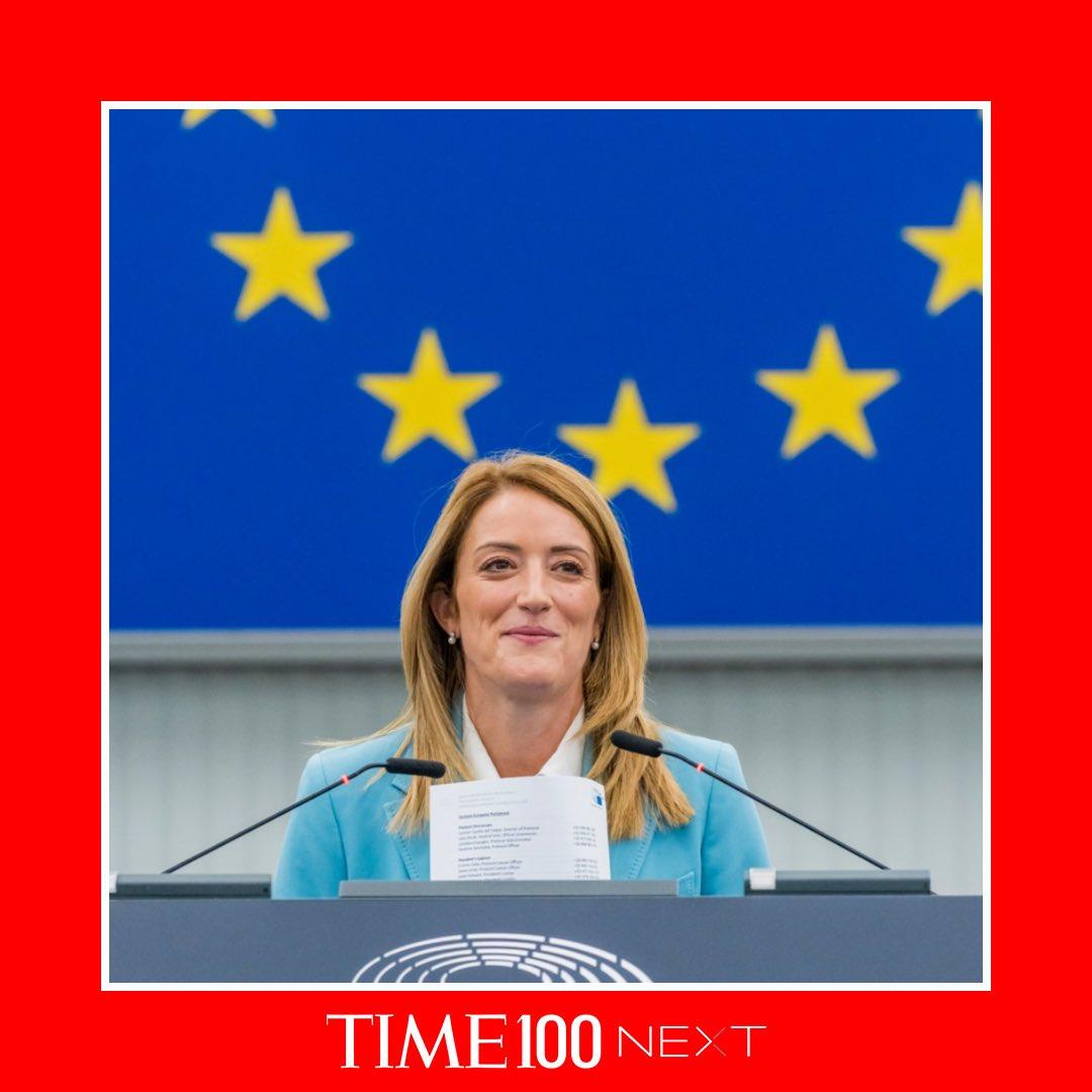 RobertaMetsola's tweet photo. It's a wonderful surprise &amp; honour to be included on #Time100Next.

Grateful to Ursula @vonderleyen for her words.

As @Europarl_EN President, with MEPs, we try hard to bring law-making closer to people &amp; I hope this helps to get Europe's message across.🇪🇺 https://t.co/Av0uEbjoIU https://t.co/LUv7A7f4N5