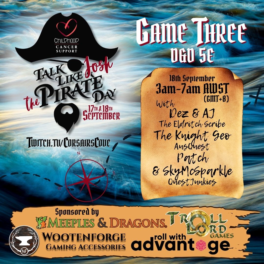 Game Three is more D&amp;Deeeeeeeeeeeeeeeeeeeeeeeeeeeeee
With Dez and AJ from <a href="/_EldritchScribe/">The Eldritch Scribe</a>, @theKnightgeo  from <a href="/AusQuest/">AusQuest</a> plus Patch and @skymcsparkles from <a href="/questjunkies/">qj</a>
Sponsored by @wootenforge, @rollwithadvantage, @meeplesanddragons and <a href="/trolllordgames/">Troll Lord Games</a> ❤
@ccsau #dnd