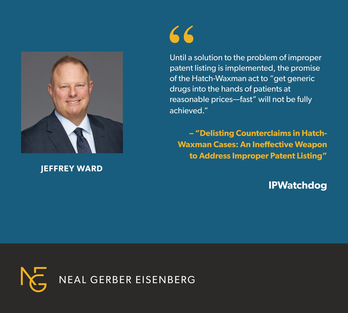 Neal Gerber Eisenberg (@nge_law) on Twitter photo Published in <a href="/ipwatchdog/">IPWatchdog</a>, Jeff Ward’s latest article discusses the challenges of improper patent listings under the Hatch-Waxman Act. He discusses the statutory #patent listing requirements, addressing listed patents, and the current system's limitations.
ipwatchdog.com/2023/09/12/del… Published in <a href="/ipwatchdog/">IPWatchdog</a>, Jeff Ward’s latest article discusses the challenges of improper patent listings under the Hatch-Waxman Act. He discusses the statutory #patent listing requirements, addressing listed patents, and the current system's limitations.
ipwatchdog.com/2023/09/12/del…