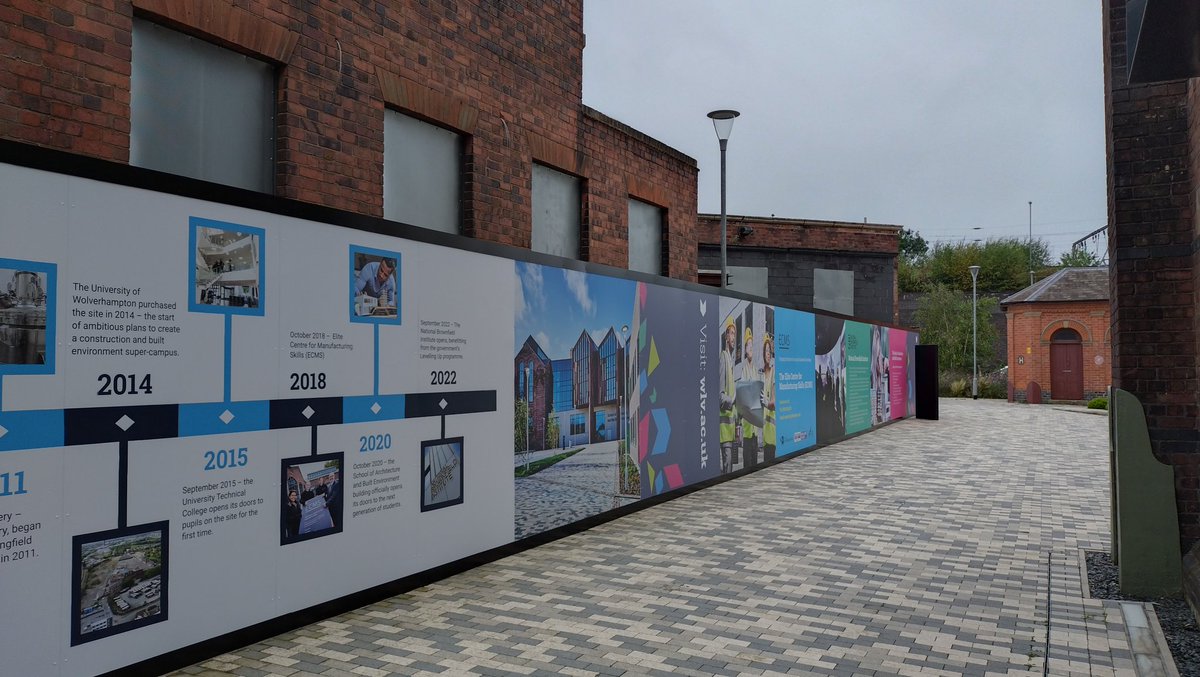 Credit where it's due...the new @WorldClassSoABE @wlv_uni @WLV_Springfield campus 'The Centre of Something Extraordinary' timeline hoardings look amazing 👏🏻 with the added bonus I don't have to remember those dates now during tours 🗓️ 🤣👍🏻 @TheECMS @WLVArchitecture @WLV_CivEng