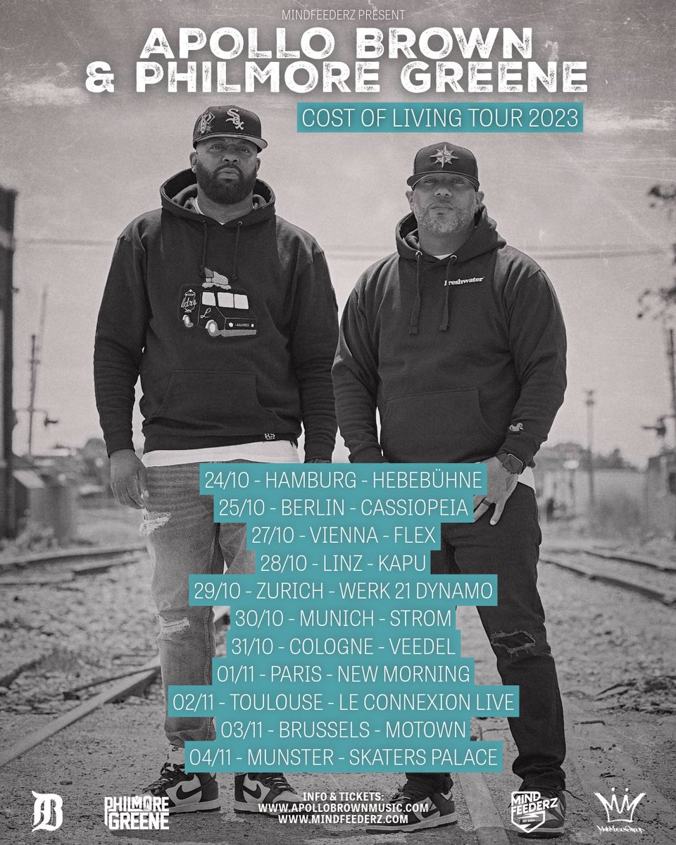 Proud to announce that my brother @ApolloBrown and I are taking the #CostOfLivingTour 2023 to Europe! Those that have seen me live know what’s about it happen! 😎 #Honored #CostofLivingTour #ApolloBrown #PhilmoreGreene #MindFeederz