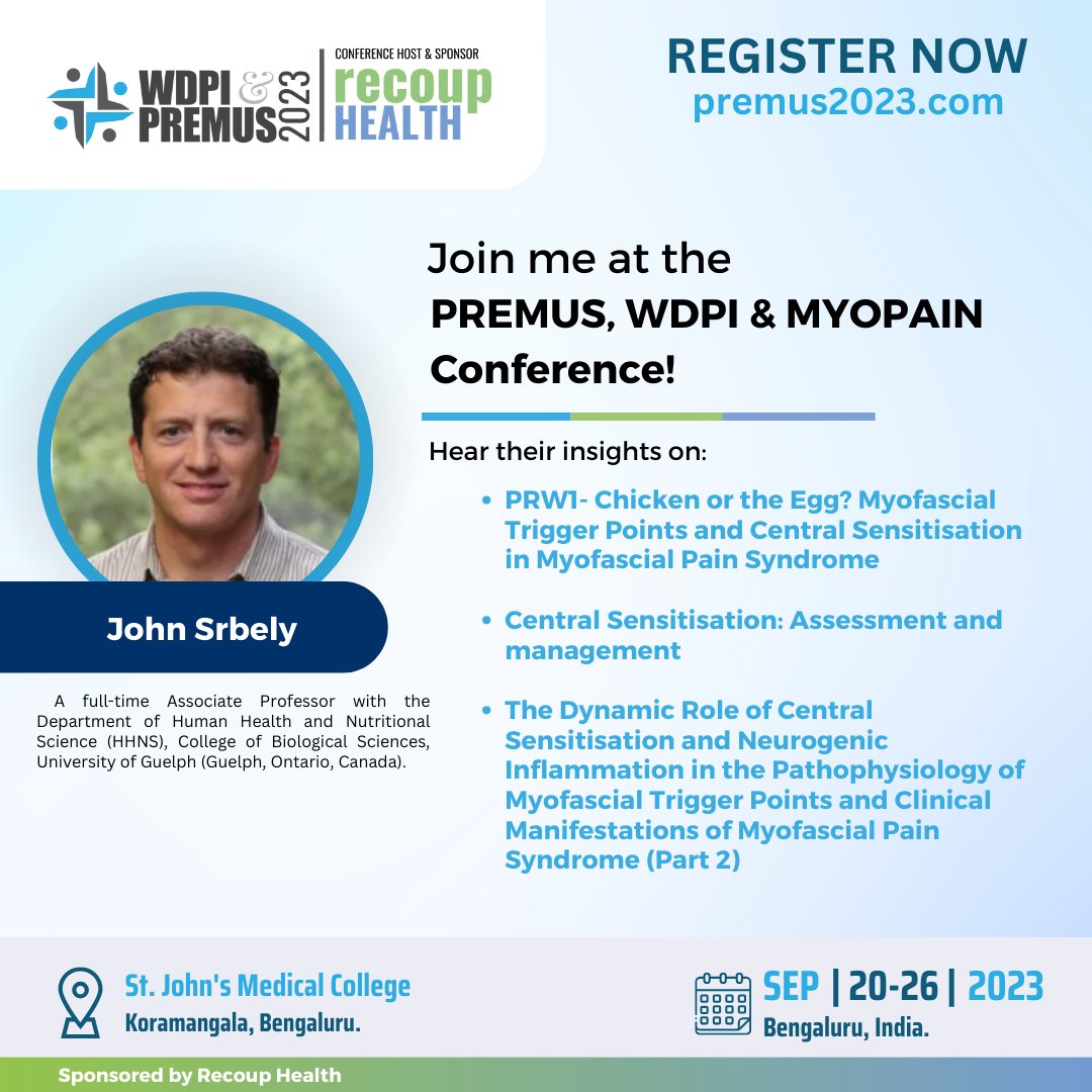 Premus_2023's tweet photo. Register: https://t.co/PHVsodEdw8

Dr Shah and Dr Srbley’s sessions at the  upcoming PREMUS, WDPI, &amp; MYOPAIN conference explore exciting new horizons for diagnosing and treating Myofascial Pain Syndrome.

Calling all medical professionals, students, and researchers! https://t.co/BFLX1Wmwsp
