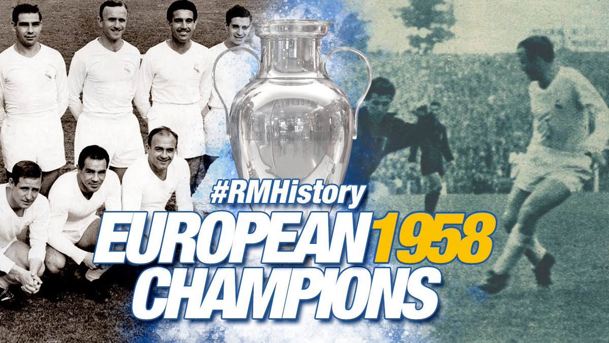 #ThrowbackThursday #FootballHistory 
In 1958, Real Madrid won their 5th consecutive European Cup, becoming the first team to do so. They beat AC Milan 3-2 in the final, with Alfredo Di Stéfano scoring a hat-trick. #RealMadrid #EuropeanCup #AlfredoDiStefano