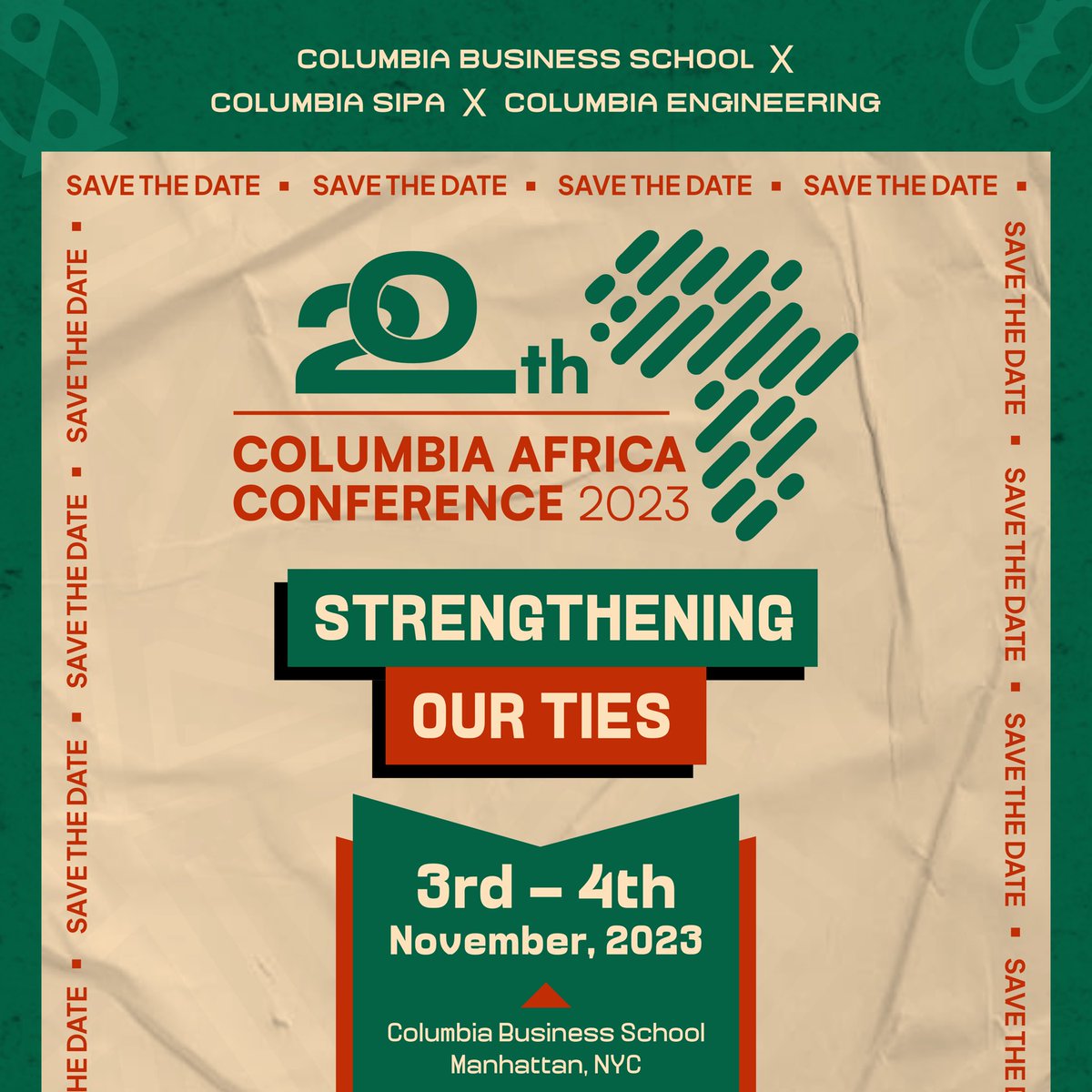 📆 Mark Your Calendars🔊

Our theme is Strengthening Our Ties! We're excited to gather brilliant African minds for a weekend that promises community, thought-provoking discussions, and a deep dive into two decades of cultivating an African community at Columbia. 🚀

#CAC20in23