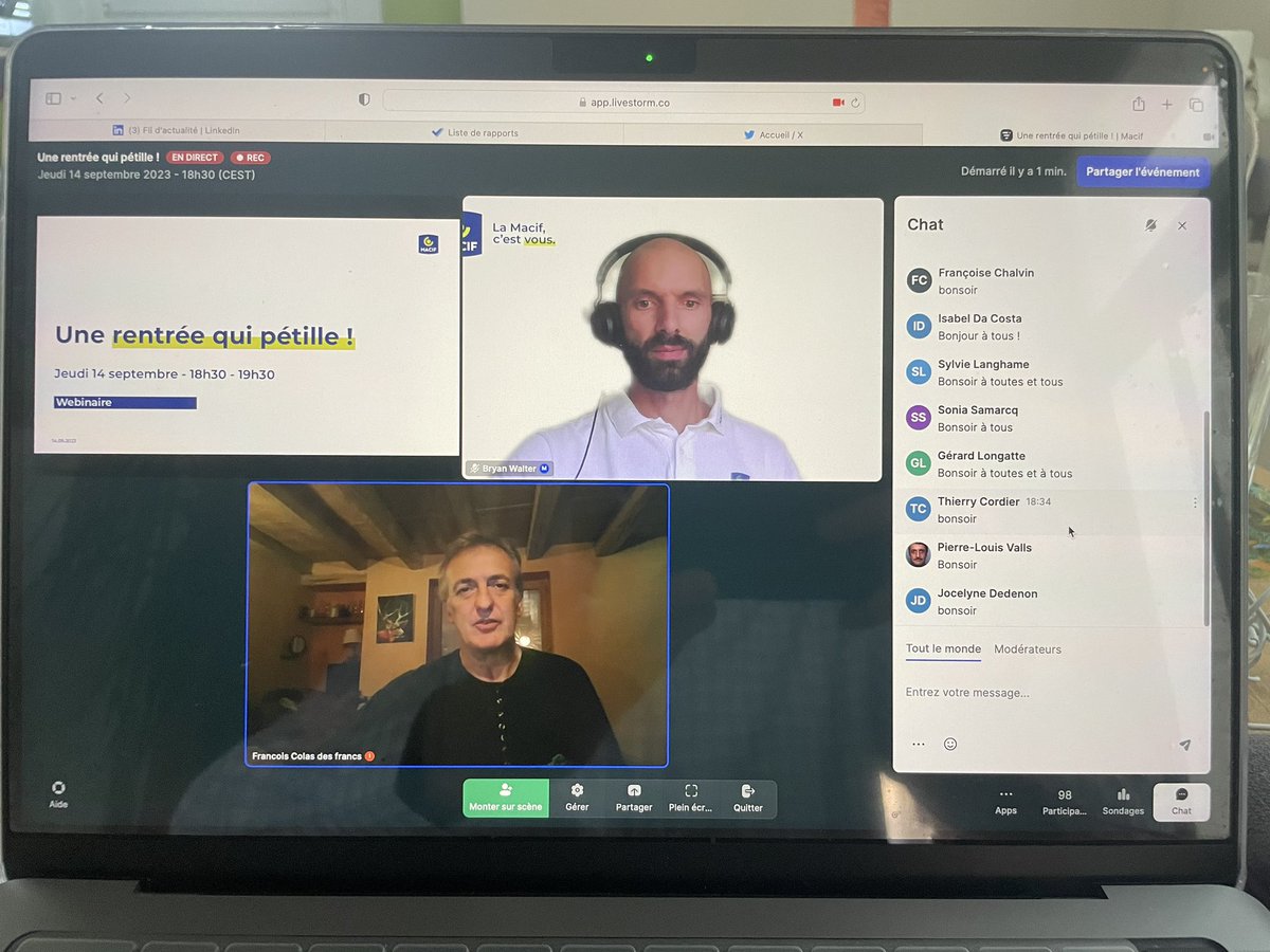 🔔Une rentrée qui pétille🏃🏻‍♀️🏃🏿‍♂️🚴‍♀️🌈🎉 
Un plaisir d’animer ce webinaire🔝de rentrée organisé par la <a href="/MacifAssurances/">Macif</a> 🙌😇500 inscrits. Bravo !👊😊Des solutions concrètes #activitéphysique #alimentation #mobilité 👏🤩 <a href="/FloretClaire/">floret claire</a> <a href="/DemoryFlora/">Flora Demory</a> <a href="/desELLESauVELO/">Donnons des elles au vélo</a> <a href="/annebussiere17/">Anne Cosset</a>
