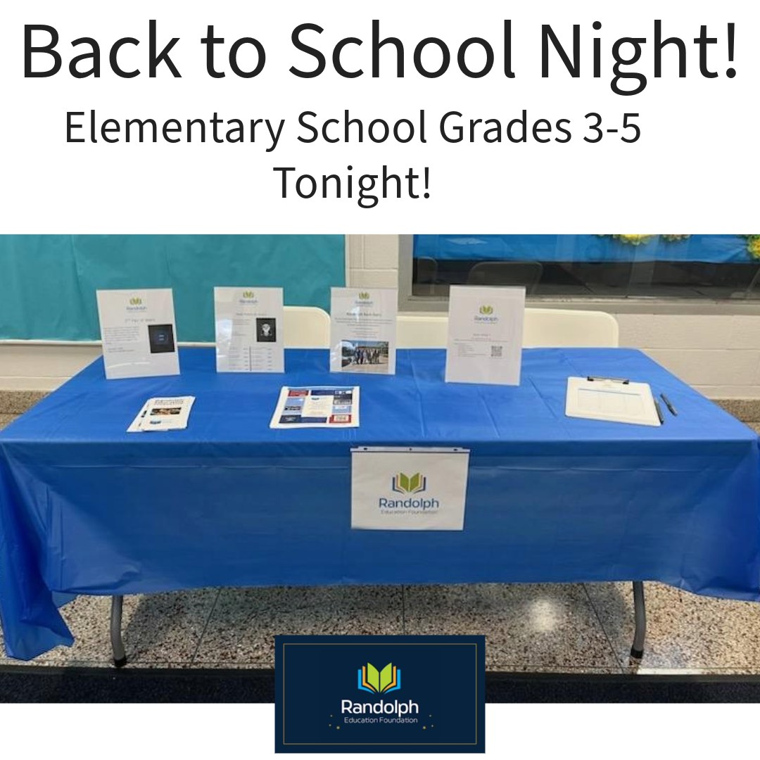 REFinfo's tweet image. Attention Elementary School Grade 3-5 Parents!
Thursday, September 14th starting at 7pm.
Be sure to stop by the Randolph Education Foundation table at Back to School Night tonight!
We are looking forward to seeing you!!