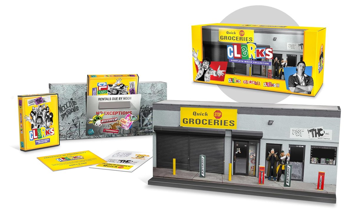 disc_connected's tweet image. ***ANNOUNCEMENT***

Coming on November 7th from @Lionsgate: #Clerks 3 Film Premium Collection!

Get ready for a shift-load of fun! This limited-edition set holds all three Clerks ﬁlms on Blu-ray™ and Digital in a 3D miniature of the iconic Quick Stop and RST Video storefronts.
