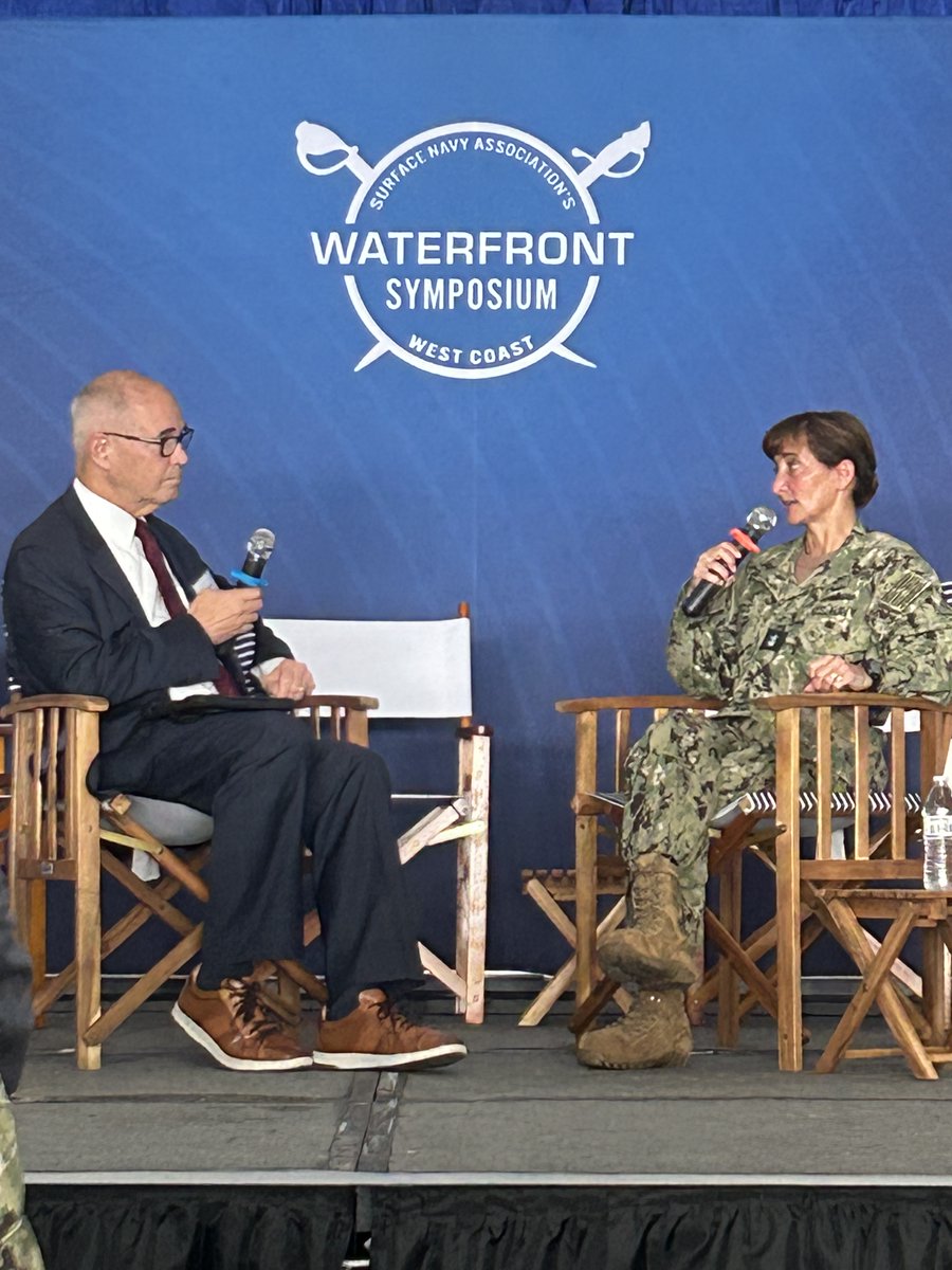 SurfaceWarriors's tweet photo. 🔴LIVE at SNA West: RADM Yvette Davids, Commander, Naval Surface Force, U.S. Pacific Fleet.

“I think there’s no doubt that unmanned is absolutely essential. There’s work to be done in the technical fields and there’s a real sense of urgency -- that we watch and we learn.” https://t.co/1HWU3vxq3W