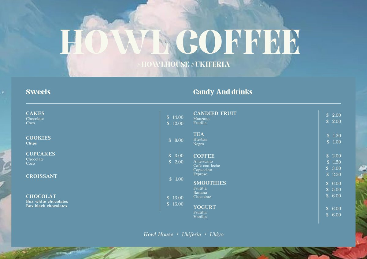 gyrssuk's tweet photo. ૂ * our : menu · ͙ 🎡 . #howlcoffee ៸៸ #HOWLHOUSE ! * @ukiyoacts_ https://t.co/41i3zhPAsi
