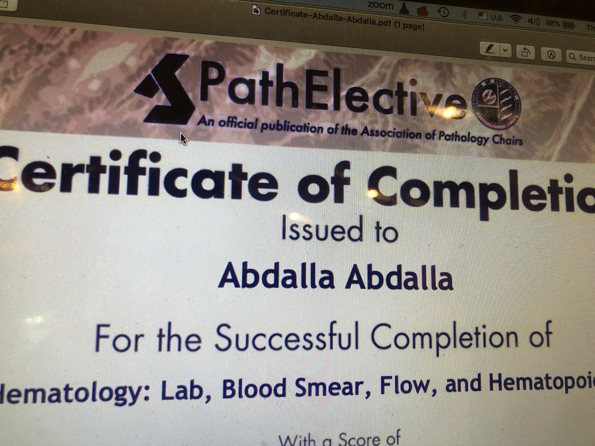 AbdallaMAbd's tweet photo. Just found out I passed #PathElective mini-test. : ) It is always nice to get a beautiful certificate. Big thank you to @KMirza for teaching in such an engaging way and for your passion. Pathology rocks! #PathTwitter https://t.co/LLCq4pW5Cn