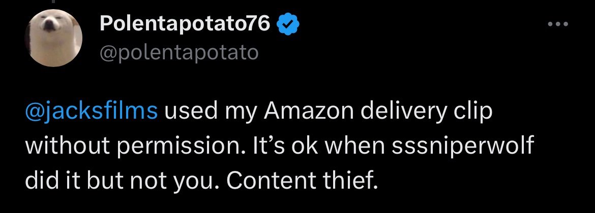 JamisonD29766's tweet photo. @jacksfilms Why ignore him? Clearly you don’t care about giving credit. https://t.co/6s6X0Vpx0T