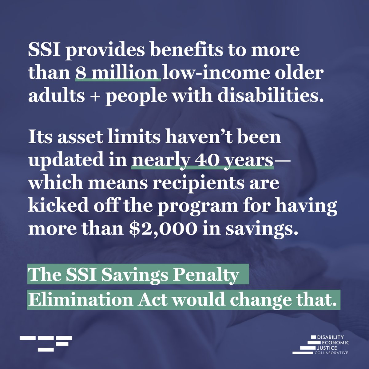 🧵This week, the first bill to update to SSI asset limits in nearly 40 yrs was introduced. Since 1984, asset limits have been stuck at $2K for individuals &amp; $3K for couples, preventing many people from saving for the future. 

The SSI Savings Penalty Elimination Act changes that.