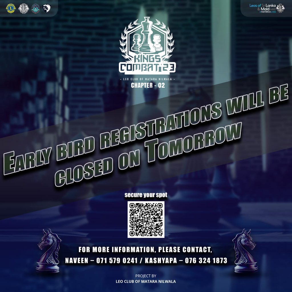 LNilwala's tweet photo. Join us for an exciting chess competition!🔥
The epic battle for supremacy awaits, but time is running out!⏱

Secure your spot before the gates of early bird registration close on September 15th. 🗓

Register now, and let the strategic clash begin 👇
https://t.co/zCVBaiQiVf https://t.co/f3bhR25ahy