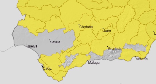 E112Andalucia's tweet photo. ⛈️ ¡Atención! Desde la medianoche, todas las provincias andaluzas tendrán vigentes los avisos amarillos por lluvias y tormentas 
🌧️ Se esperan precipitaciones acumuladas de 15 litros por metro cuadrado en una hora 
➡️ Protégete y consulta la predicción meteorológica en @AEMET_Esp https://t.co/y7iWLfIyoF