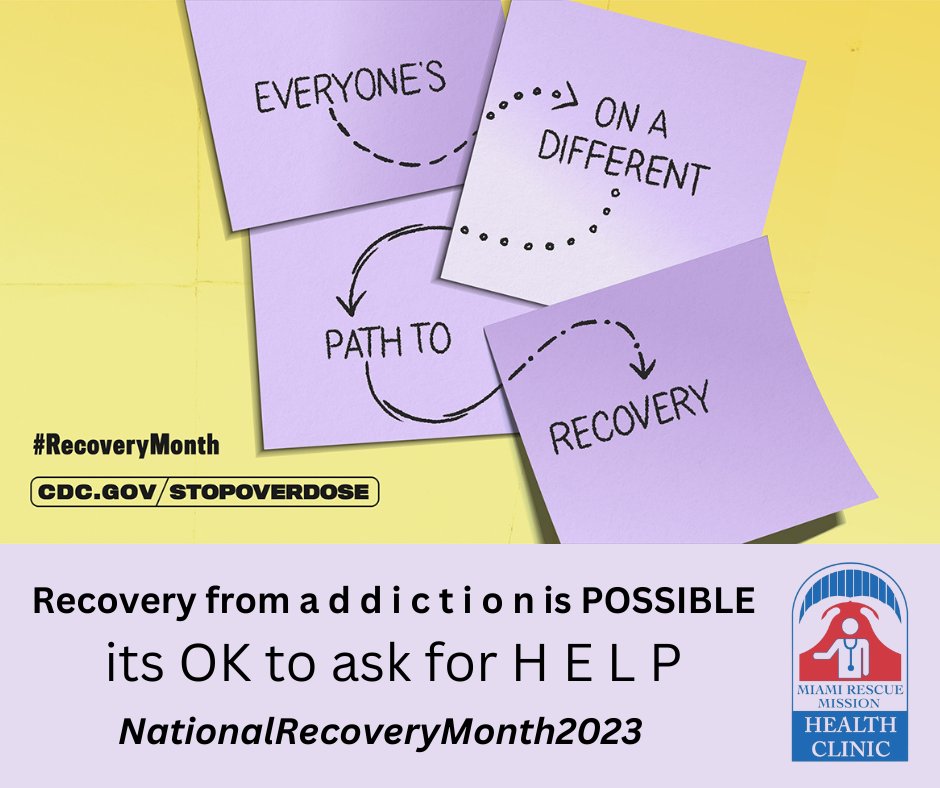 MRMClinic's tweet photo. September marks National Recovery Month. The tagline, “Every Person, Every Family, Every Community,” emphasizes that recovery is possible for everyone. 
#EverypersonEveryfamilyEverycommunity
#NationalRecoveryMonth2023
#freeclinic305 #caringplaceclinic #MRMC https://t.co/1WjKrh1awn