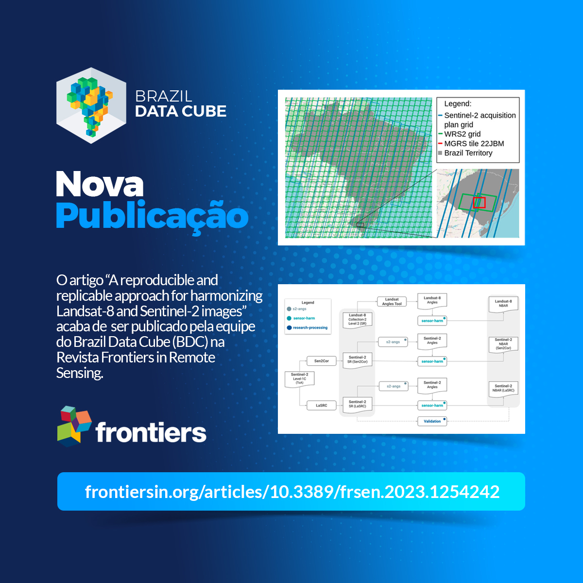 BrazilDataCube's tweet image. The paper “A reproducible and replicable approach for harmonizing Landsat-8 and Sentinel-2 images” by the Brazil Data Cube team was published today in the Frontiers in Remote Sensing. Access: frontiersin.org/articles/10.33… #datacube #paper #brazildatacube #inpe