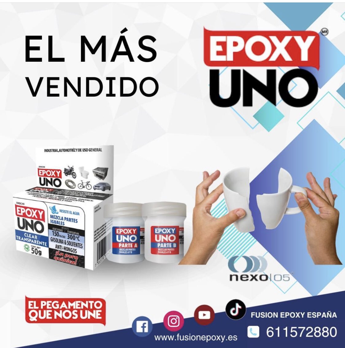 EpoxyFusion's tweet image. Epoxy Uno pegamento Epóxico Transparente.
Pega, une y rellena!! 

Une, plástico, madera, fibra de vidrio, cerámica y cartón. 

Serie Epoxy Uno 
Pegamento Epóxico en pasta 

✅Pega, une o rellena

✅Fácil de usar 

Encuentra el pegamento ideal para ti !!!