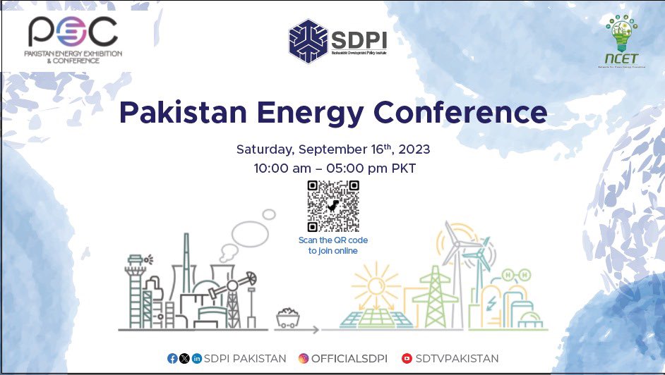 SDPIPakistan's tweet photo. 📢Unveiling:
SDPI's @NCET_Pak "Pakistan Energy Conference"💡

A high-profile gathering uniting energy industry leaders from public &amp; private sectors, focused on driving #cleanenergy growth in🇵🇰
📅 Sep 16, 2023
🕒 10AM-05PM PKT
🔗https://t.co/7bY5L3f2PG
#renewablenergytransition https://t.co/dVEMIVYIBx