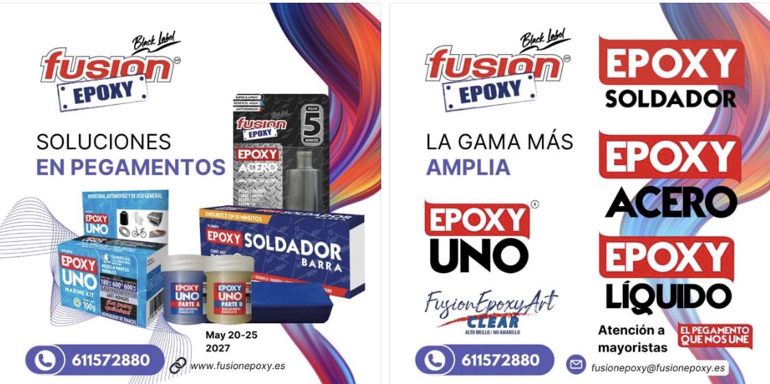 EpoxyFusion's tweet image. Lo mejor en pegamentos epoxicos para reparaciones generales y automotrices ya está en España.

Con Fusion Epoxy  ofrece a tus clientes garantía y calidad en cada producto.

Contáctanos 

 📞611572880

📩fusionepoxy@fusionepoxy.es
dndadhesivos@fusionepoxy.es