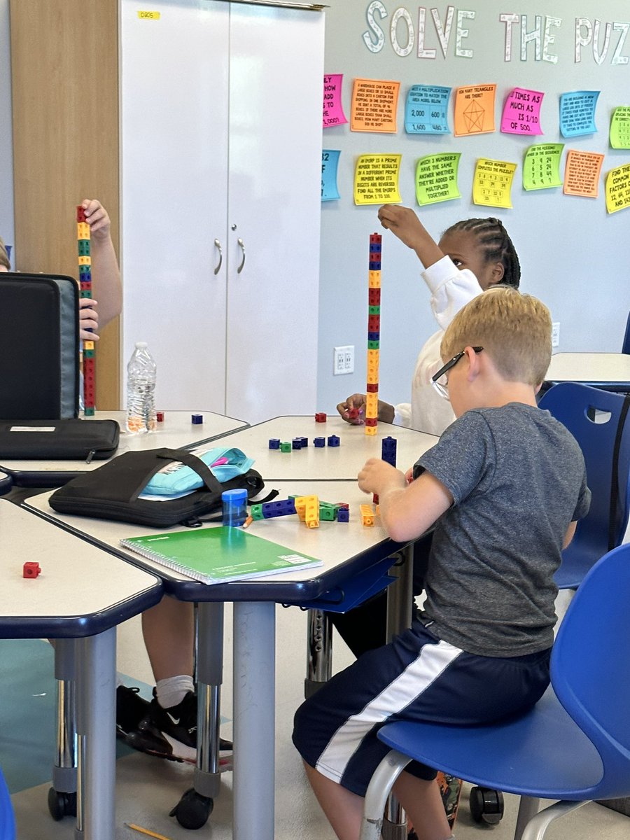 M_Rosten's tweet photo. Broke out the unifix cubes for equivalent ratios. Of course we made time to let students explore and make some towers first before getting started! Best quote from a student today - “Oh! Math isn’t so bad!” @CfcmsHawks #mathisnotaspectatorsport #handsonlearning #allin https://t.co/YJJobcO4P4