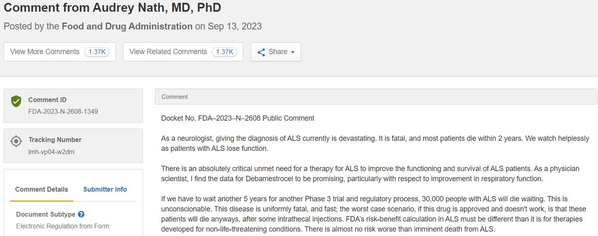 RealEstateRepor's tweet image. The @US_FDA has a responsibility to the #PLWALS community to approve #NurOwn. It has been proven safe and the data demonstrates in totality that it is effective. 30k people die waiting every 5 years.
There's almost no risk worse than imminent death from #ALS ~ Audrey Nath MD PhD
