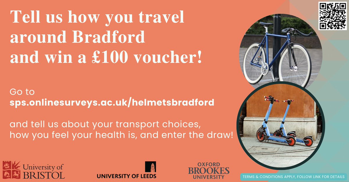 Come on #Bradford! You tell us researchers how you travel around the city and we'll give you the chance to win a £100 voucher!
sps.onlinesurveys.ac.uk/helmetbradford

#travel #survey #Voucher #WinForAll