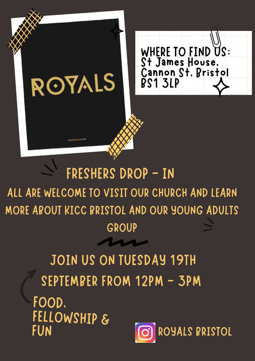 At KICC we are sharing the amazing news of our saviour Jesus Christ and we're inviting YOU to a DROP-IN session next Tuesday to give you more of an insight into how you can stay in christ through uni life.
FREE FOOD would be served.
#bristolchurches #ukchurches #UWE #UOB