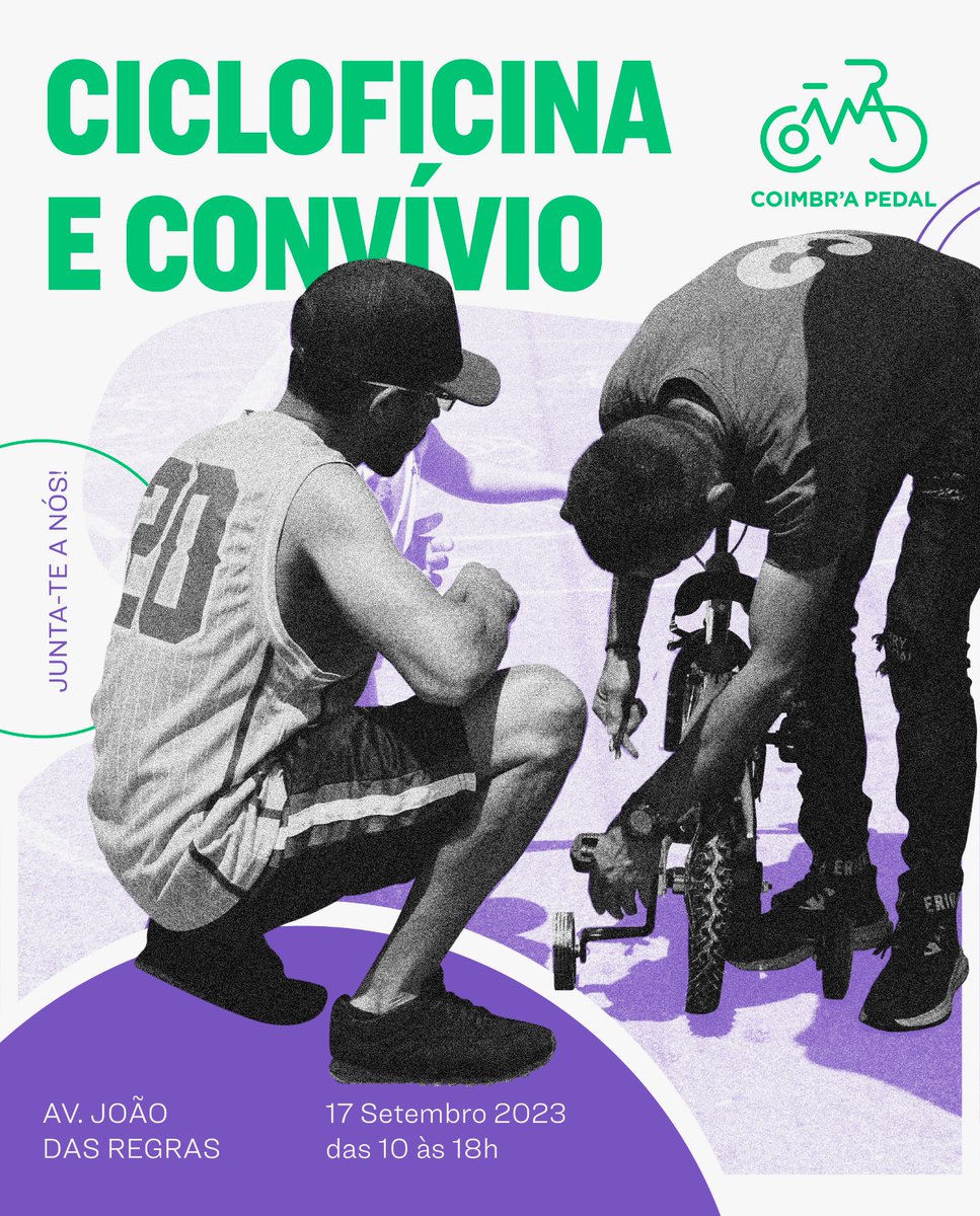No próximo Domingo juntem-se a nós!

Podem trazer aquela bicicleta encostada na garagem e que está a precisar de uma pequena reparação. Ou apareçam simplesmente para trocar umas ideias!

Vamos estar na Av. João das Regras durante a #europeanmobilityweek