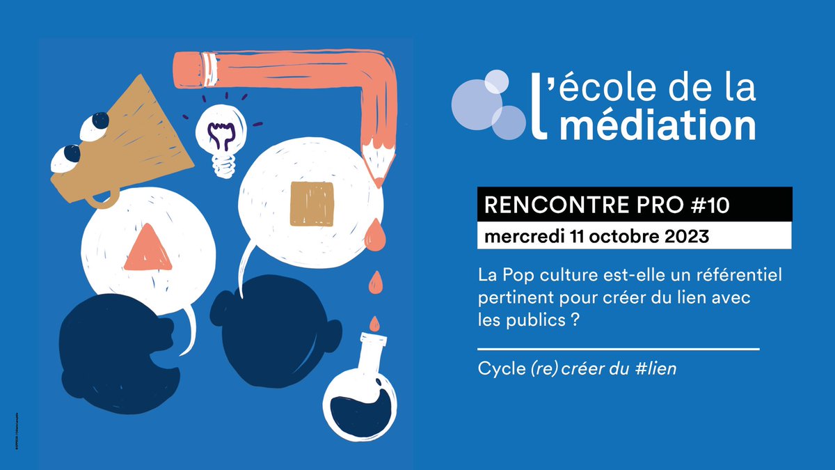 <a href="/LaurenceBattais/">Laurence  Battais</a> <a href="/universcience/">universcience</a> <a href="/Renaud_sorot/">Sorot Renaud</a> <a href="/Amcsti/">Amcsti</a> <a href="/Paris/">Paris</a> <a href="/PlaneteSciences/">Planète Sciences</a> <a href="/DecarpignyAlice/">Alice Decarpigny</a> <a href="/Inria/">Inria</a> <a href="/paula_bruzzone/">Paula Bruzzone</a> <a href="/AssoTraces/">Association Traces</a> 📅 #RencontresPro #SaveTheDate
#RP10 - La pop culture est-elle un référentiel pertinent
pour créer du lien avec les publics?
S'inscrire👉 estim-mediation.fr/evenement/renc…
#RP11 - Novembre : La médiation en famille

#RP12 - Décembre : Vers 2024 et au-delà : imaginons des futurs possibles