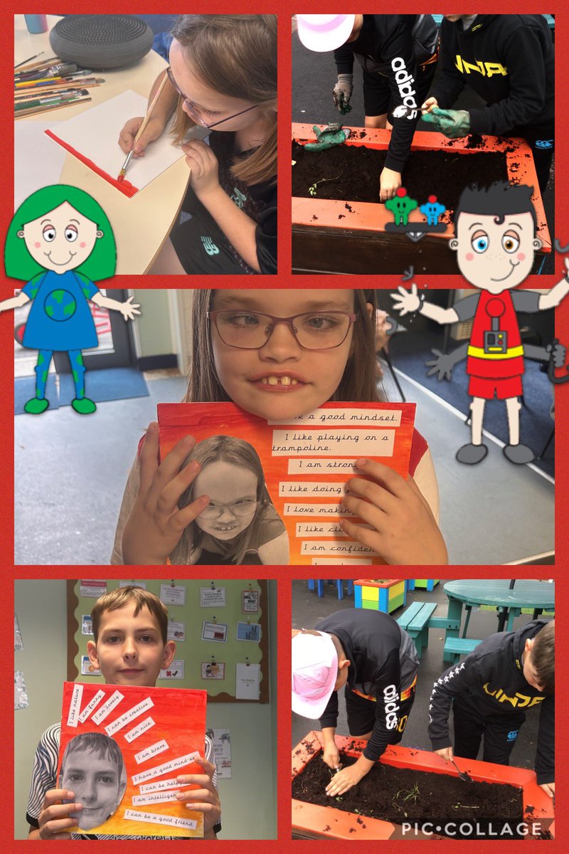 PDCSMARTELLO's tweet photo. Dosbarth Martello have been creating self portraits - beautiful art work by Tarryn and Dexter! Whilst Archie and Dean were planting our bulbs ready for spring!  Great job all! https://t.co/LopNtECtmg