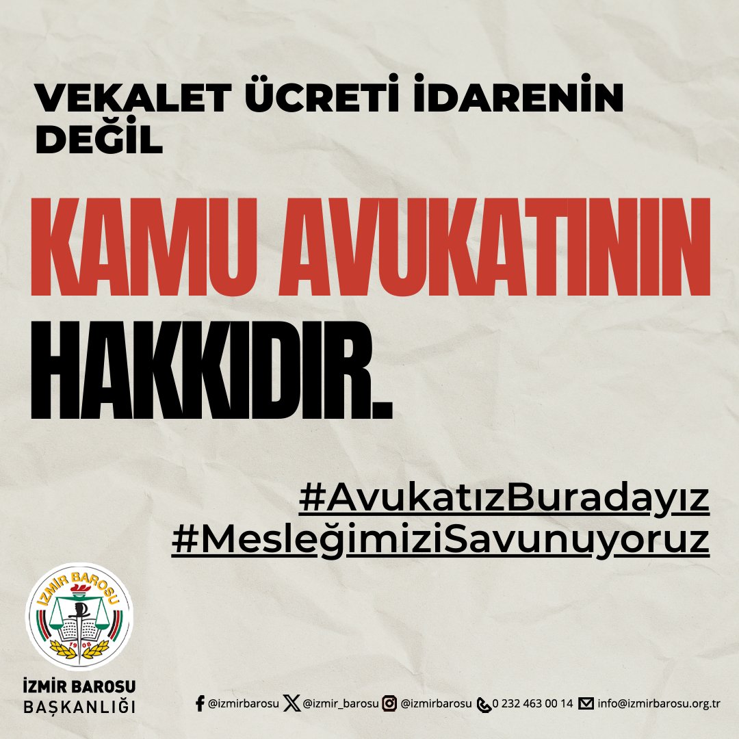Vekalet ücreti idarenin değil kamu avukatının hakkıdır.

#AvukatızBuradayız
#MesleğimiziSavunuyoruz