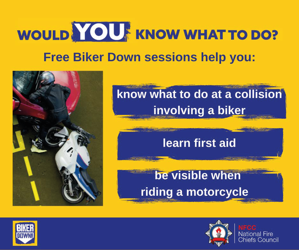 (1/2)
We are holding a Biker Down workshop on Thursday 28th September at 7pm at Witney Fire Station, Welch Way, OX28 6JN.
Learn practical &amp; potentially life-saving advice on what to do in an emergency &amp; how to reduce the risk of being involved in a collision.
#BikerDown