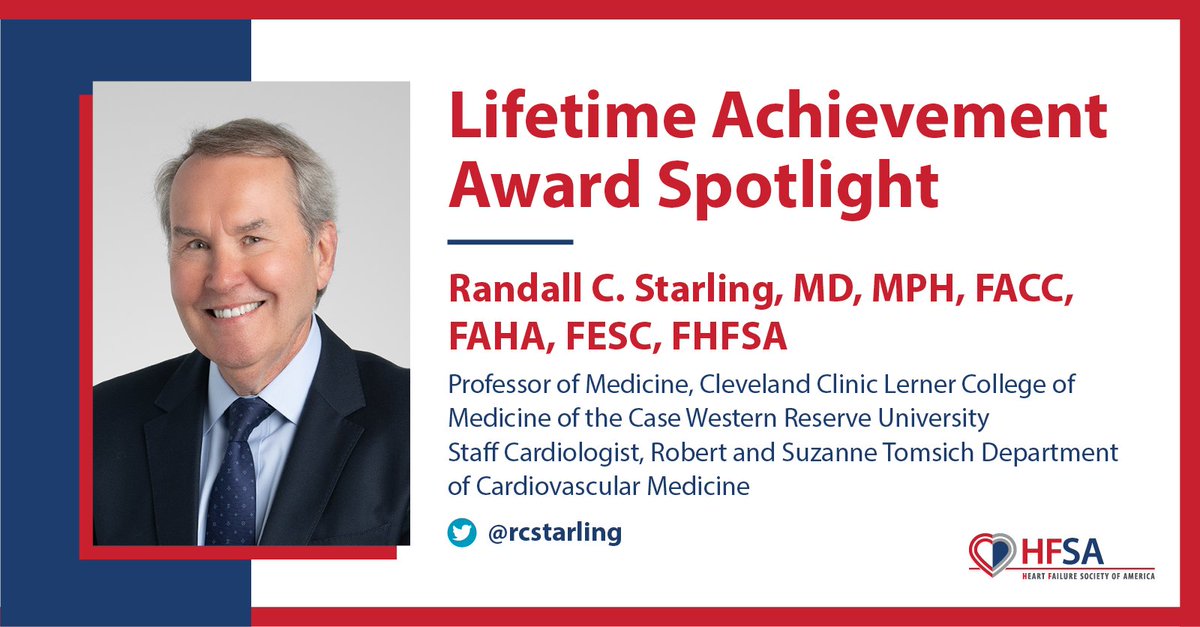Congratulations to the 2023 HFSA Lifetime Achievement Award winner Randall C. Starling, MD, MPH, FACC, FAHA, FESC, FHFSA 👏 The award will be presented on October 7th at #HFSA2023 in Cleveland, Ohio! Learn more hfsa.org/lifetime-achie… @rcstarling @ClevelandClinic @CleClinicHVTI