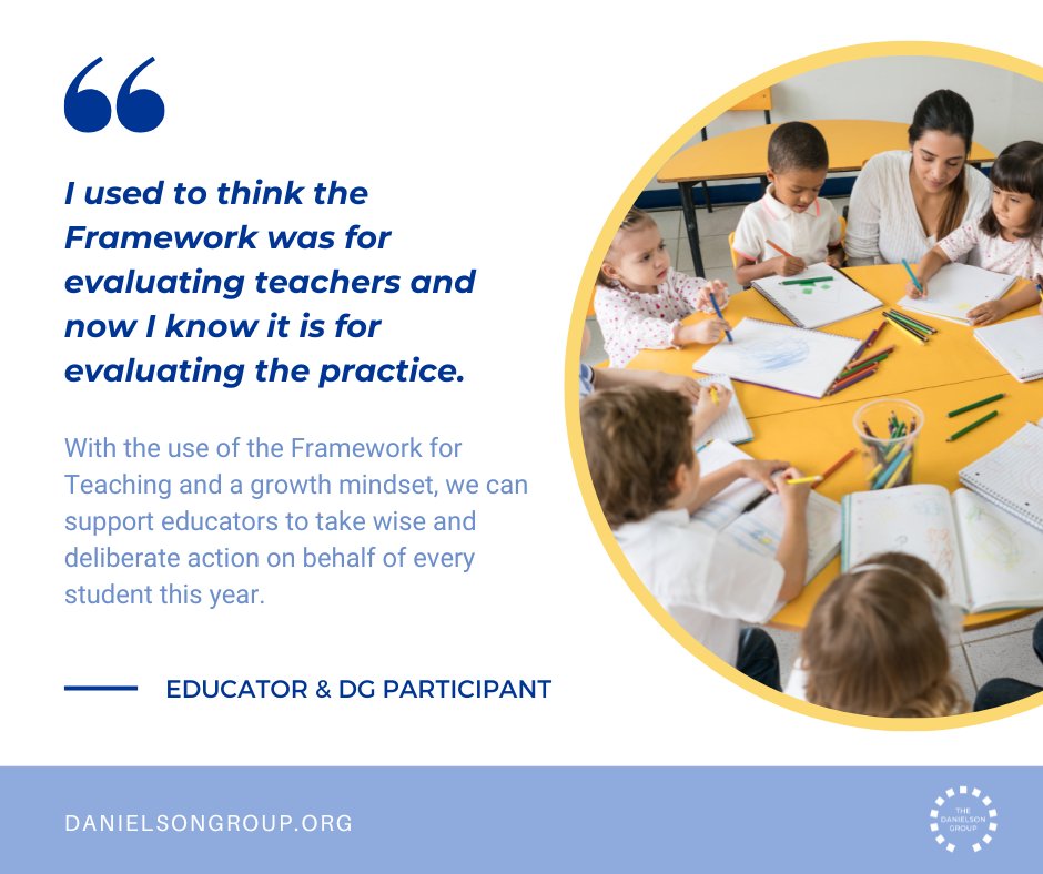 danielson_group's tweet photo. With the use of the #FrameworkForTeaching and a growth mindset, we can support educators to take wise and deliberate action on behalf of every student. #PDwithDG puts the focus on reflection to improve teacher practice.
#TheDanielsonGroup #GreatTeaching https://t.co/7TUhE8yk3i