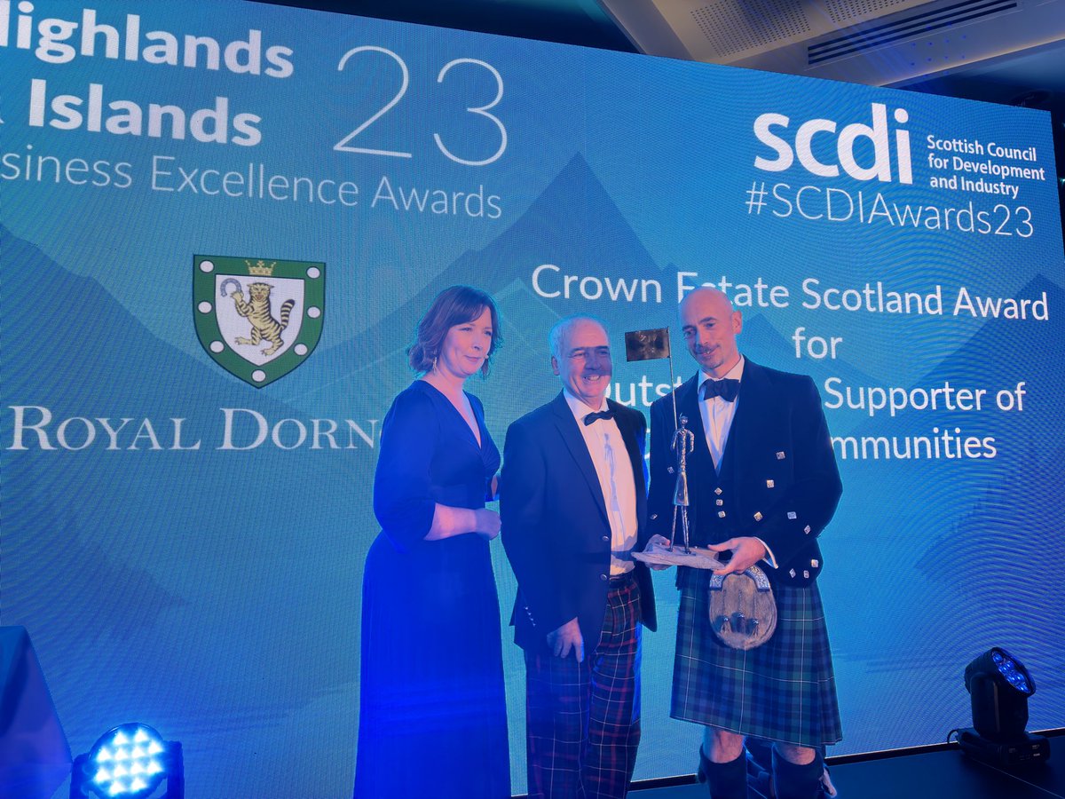 A big round of applause 👏 for Royal Dornoch Gold Club @RoyalDornochGC, winners of the Crown Estate Scotland Award for Outstanding Supporter of Coastal Communities. #SCDIAwards23
