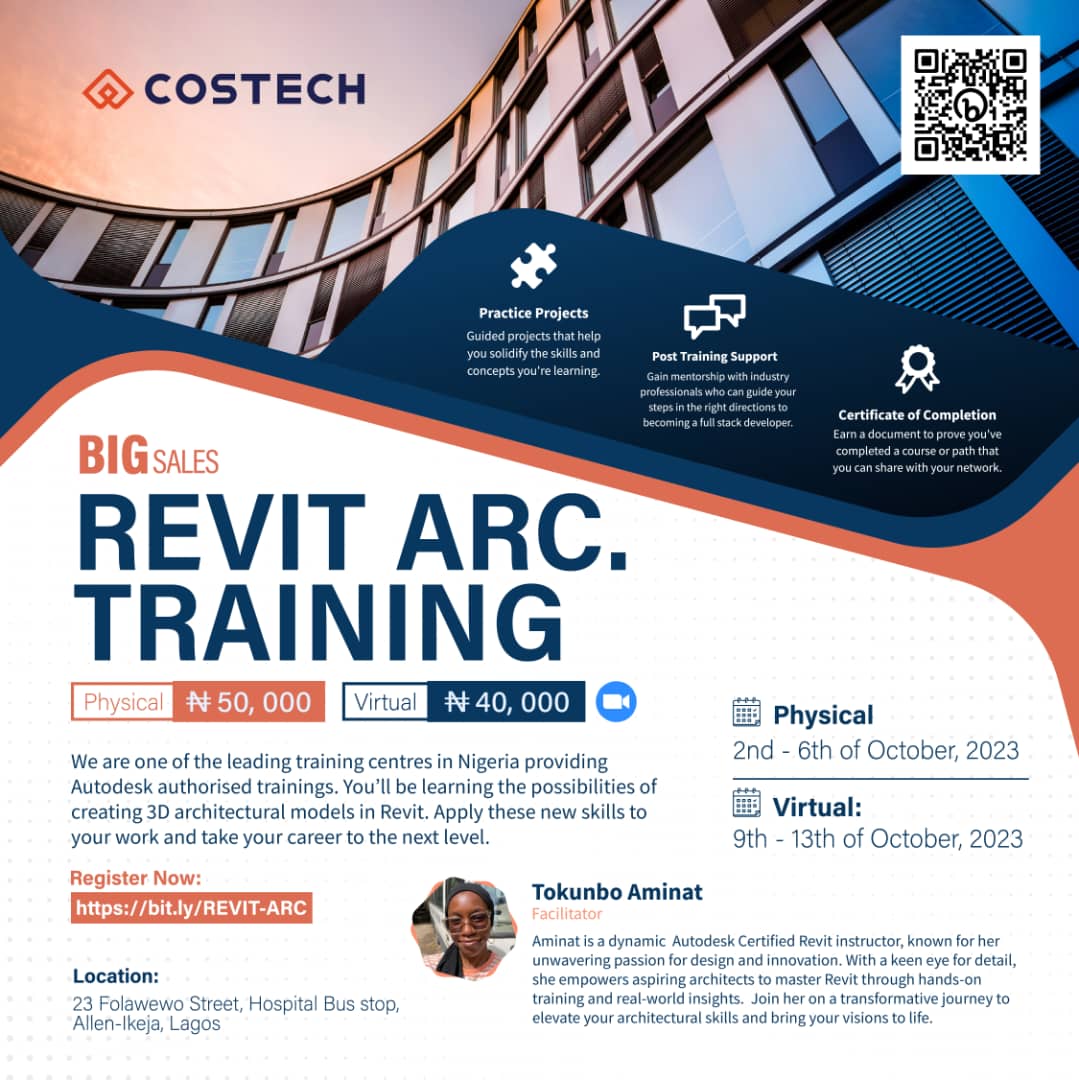 Costechcomputer's tweet image. Calling all Architecture students, pros, and lifelong learners! 
Save big on our Revit Architecture Training @ Costech Computers Limited. 

Master Revit Fundamentals, building elements, views, and more. 

 Register: bit.ly/REVIT-ARC 

#LearnRevit #RevitTraining 🏗️📐🖥️