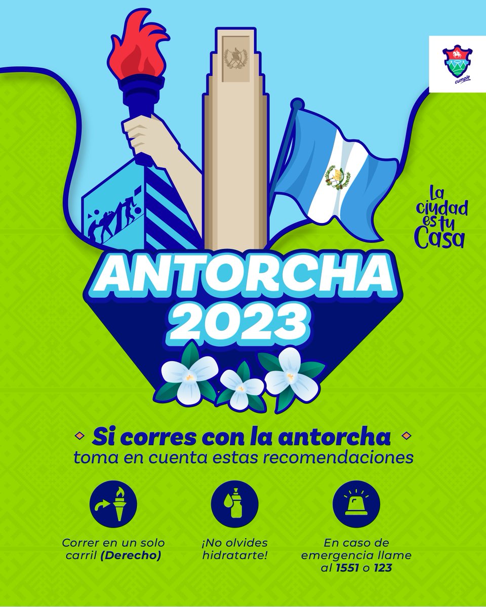 🇬🇹🔥🏃‍♀️ Este 14 de septiembre enciende el fuego patrio en Plaza el Obelisco en conmemoración a nuestra #Independencia y festeja con toda la actitud y fervor patrio.
Sigue las siguientes recomendaciones.
#ANTORCHA2023
#UnaCiudadParaDisfrutar