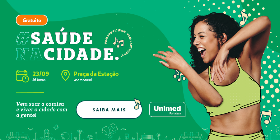 Venha se divertir e cuidar da sua saúde no Saúde na Cidade! 💃

No dia 23/09, na Praça da Estação, em Maracanaú, vai ter aulão de dança, alongamento, massagem e muito mais. É de graça e para toda a família! 😃

Não perca essa chance de se cuidar com a gente. Esperamos você lá!