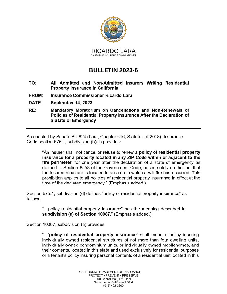 cal_rha's tweet image. Breaking news - Insurance Commission Lara orders moratorium on #propertyinsurance non-renewals and cancellations for 1 year on properties impacted by the #SmithRiverComplex fire and the #HappyCampComplex fire.