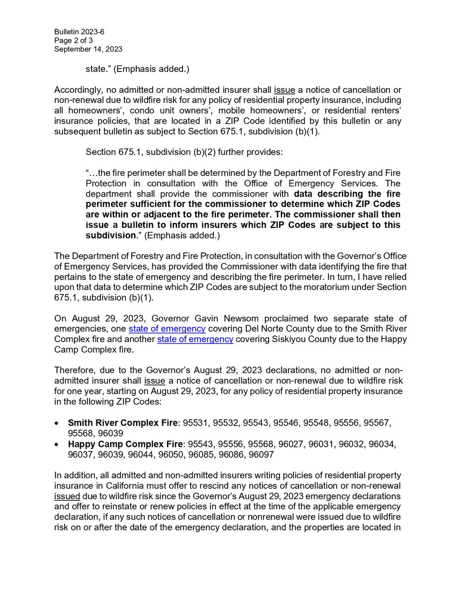 cal_rha's tweet image. Breaking news - Insurance Commission Lara orders moratorium on #propertyinsurance non-renewals and cancellations for 1 year on properties impacted by the #SmithRiverComplex fire and the #HappyCampComplex fire.