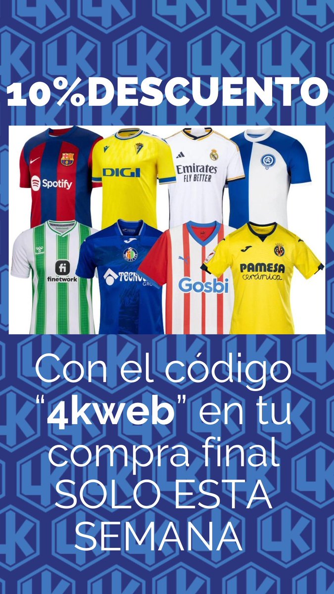 4kJerseys's tweet photo. 🚨👀Estamos de oferta esta semana

10% de descuento en tu compra final usando el código de descuento “4kweb”
👇🏼👇🏼
https://t.co/0ezAoWXuTm

#futbol #camisetasfutbol #football #RMC #Barça #Alonso #F1 #SingapurGP https://t.co/xewwHrKlRH