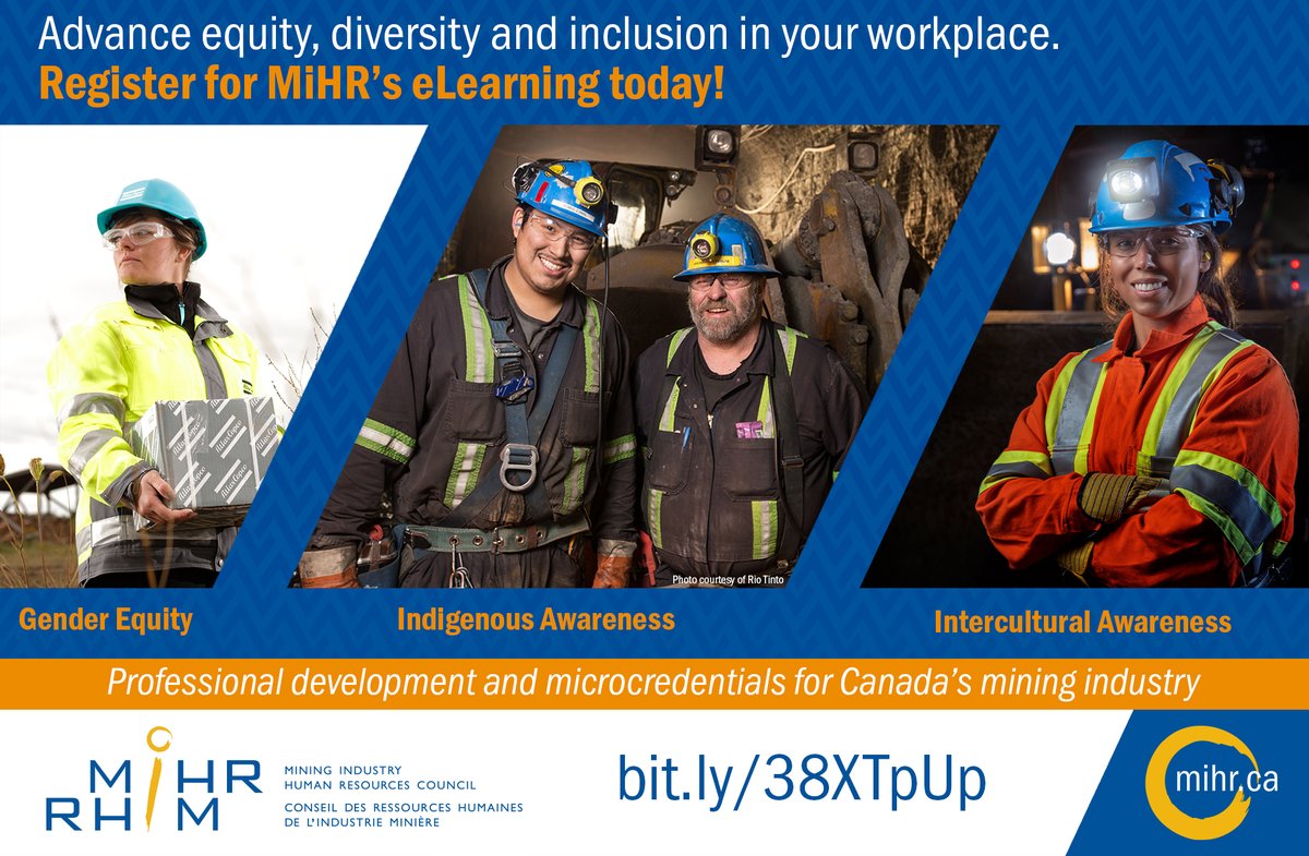 MiHRCouncil's tweet photo. Diversifying the talent pool will help the mining sector’s evolving needs. MiHR's suite of eLearning offerings helps the mining industry advance equity, diversity and inclusion in the workplace. 
Visit https://t.co/biILL09c4Y to explore three eLearning opportunities. https://t.co/ZwTd9w5bv4