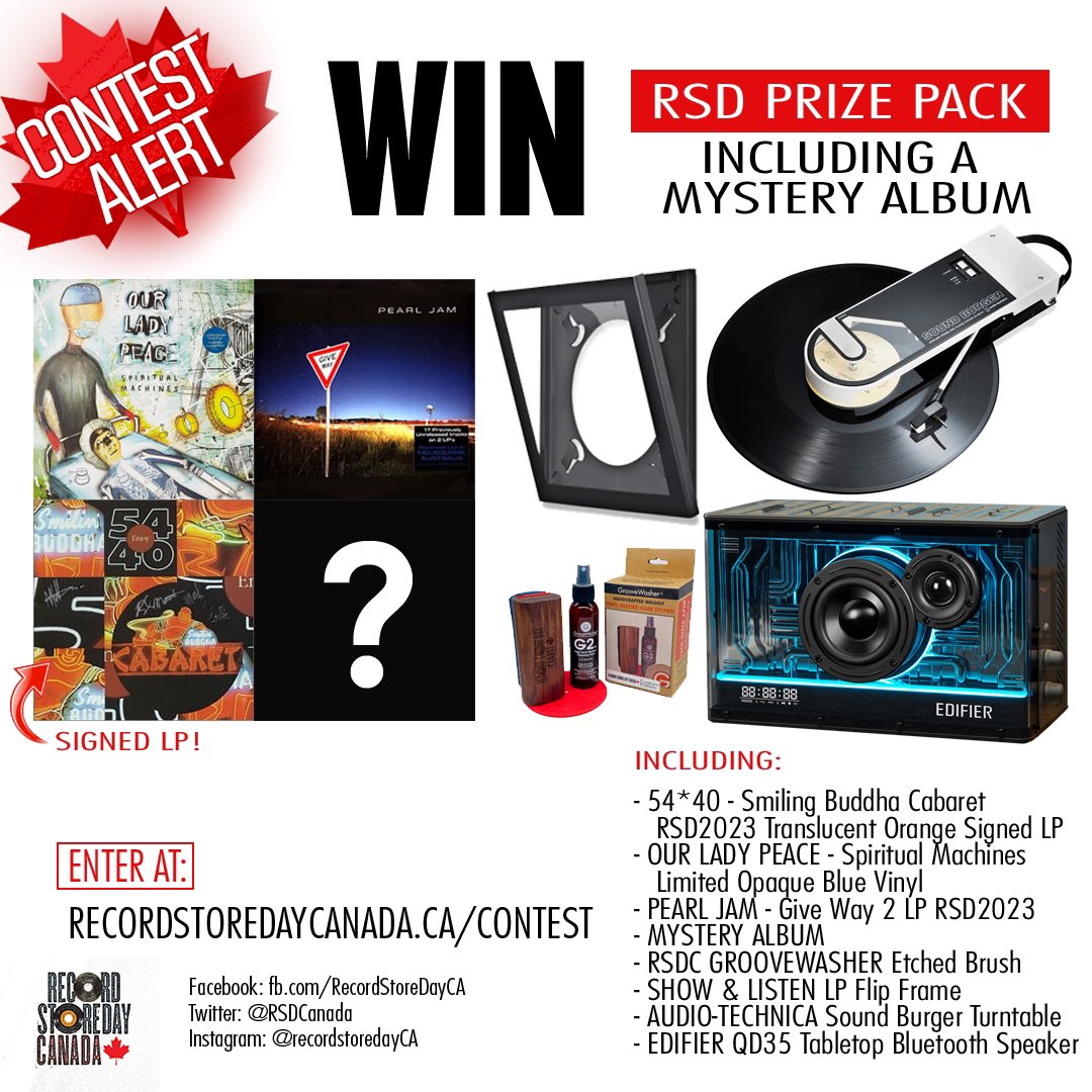 Hey all! We have our “Fall into Vinyl” contest live now! 

Enter now and you could win: 
<a href="/5440/">54 40</a> - Smiling Buddha Cabaret RSD2023 Translucent Orange Signed LP
<a href="/OurLadyPeace/">Our Lady Peace</a> - Spiritual Machines Limited Opaque Blue Vinyl
<a href="/PearlJam/">Pearl Jam</a> - Give Way 2LP RSD2023
Mystery album
Groovewasher