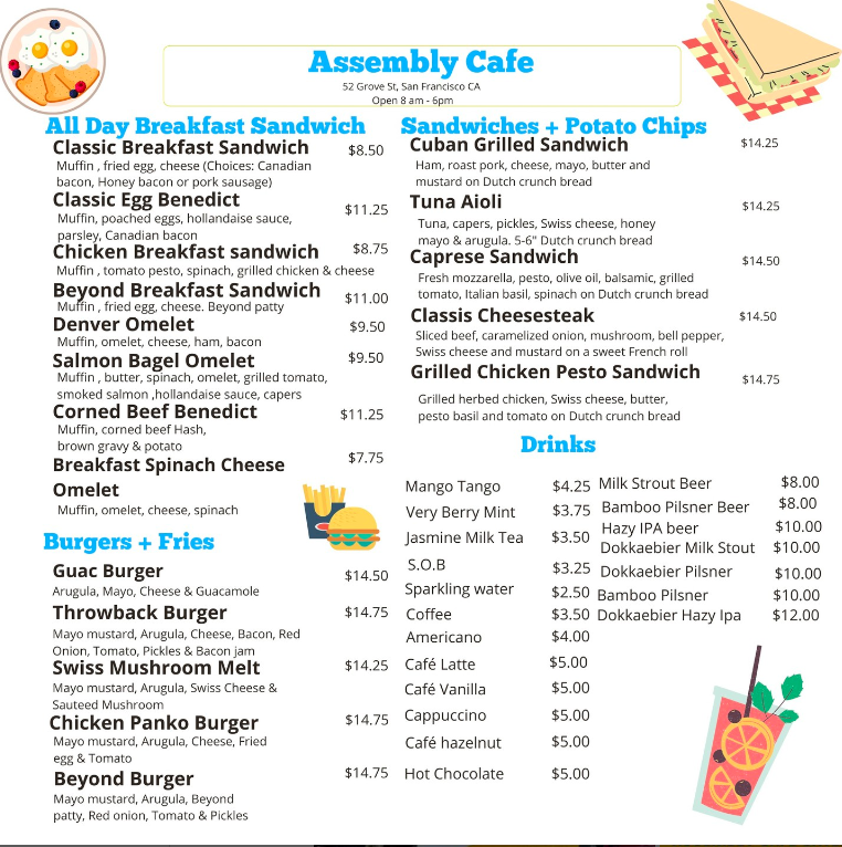 SFCCInitiative's tweet photo. Have you visited Assembly Cafe &amp; Beer Garden lately? Check out the new menu! They're located at Civic Center Plaza (52 Grove): https://t.co/bTFRyKTZbv